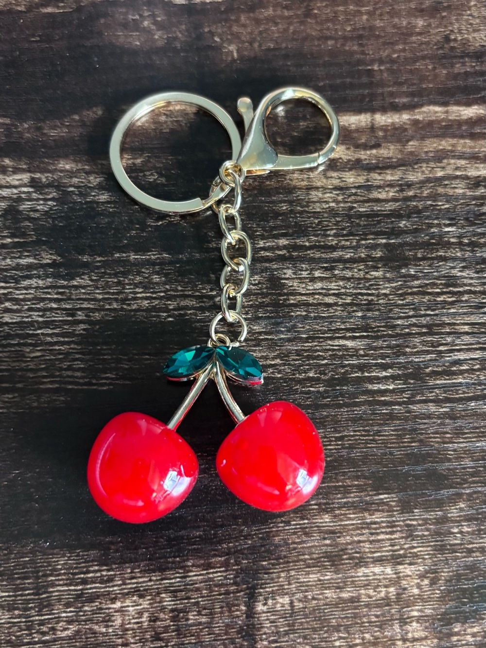 Cherry Keychain Charm in Red with Green Leaves‎
